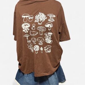 Brown Graphic Fairy T-Shirt with Mushroom Design